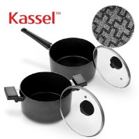 [Kassel] 카셀 블랙 엠보 IH 인덕션 냄비 2종세트 (편수냄비 18cm + 양수냄비 20cm)